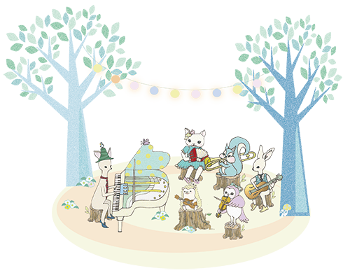 動物たちが楽器を演奏するイラスト